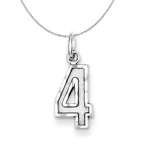 Silver, Varsity Collection, Small D/C Number 4 Necklace - 16 In